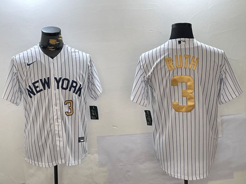 Men New York Yankees 3 Ruth White Stripe Fashion Nike 2024 MLB Jersey style 2